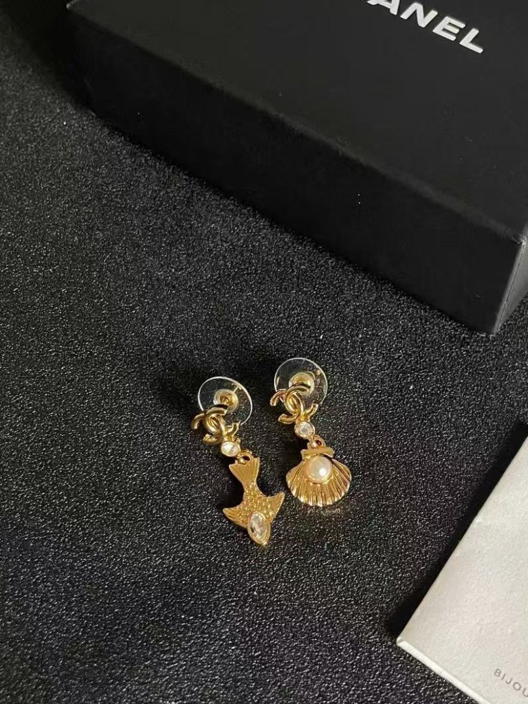 Chanel Seashell & Fish Mismatched Drop Earrings